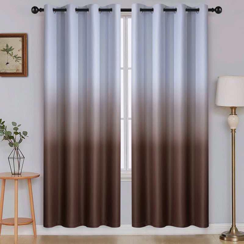SimpleHome Ombre Room Darkening Curtains for Bedroom, Gradient Grey White to Brown Light Blocking Thermal Insulated Grommet Window Curtains/Drapes for Living Room,2 Panels, 52x72 inches Length - Image 1